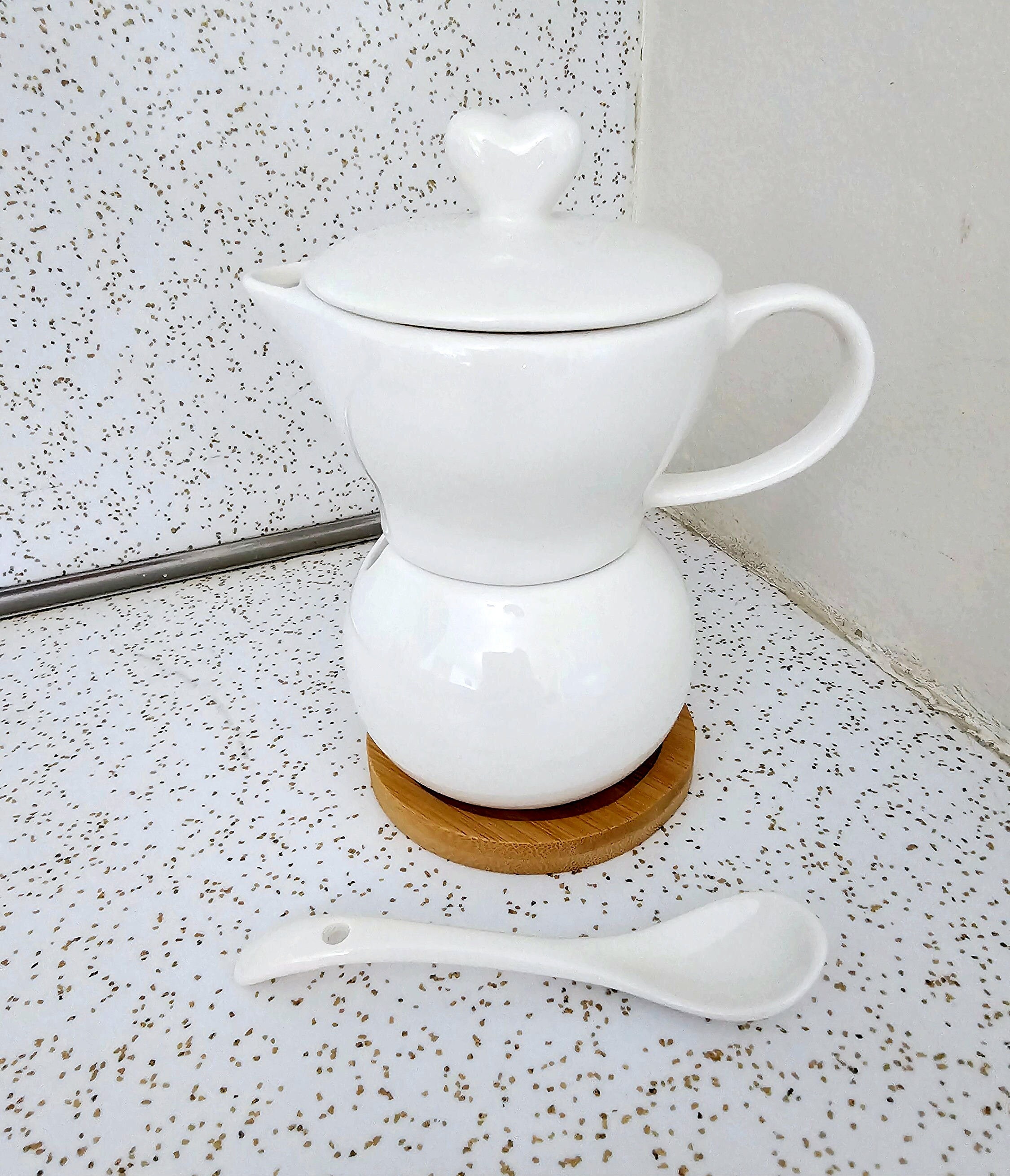 White Porcelain Creamer and Sugar Holder With Spoon, Tea Serving Set on ...
