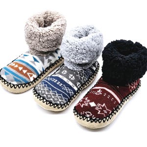 Comfortabele binnenschoenpantoffels dames, geassorteerd patroon met manchetten en sherpagevoerde pantoffels met sherpavoering, antislip leuke huisschoenen, vakantiecadeau