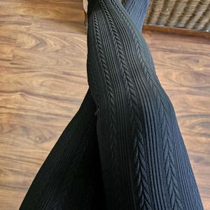 Textured Fleece Lined Fall Winter Leggings For Women, Soft Leggings In Black Patterns, Comfy Seamless Everyday Leggings, Fashion Leggings