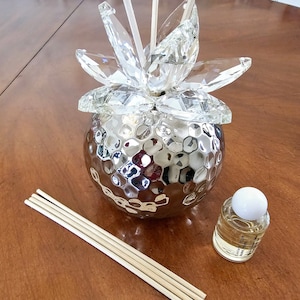 Home Fragrance Diffuser, Decorative Reed Diffuser, Silver Hammered Finish With Crystal Lotus top, House Warming Gift, Unique Gift Idea