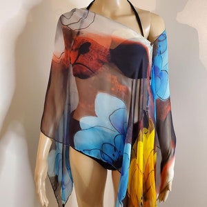 Floral 7 Way Kimono Duster, Beach Cover Up, Sheer Lightweight Poncho, Stylish Wrap, Dress Cover Up, Women&#39;s top, Beach Top, Gift For Her