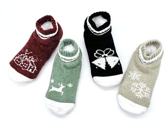 Faux Fur Sherpa Lined Festive Slipper Booties: Non-Skid Holiday Slipper Socks