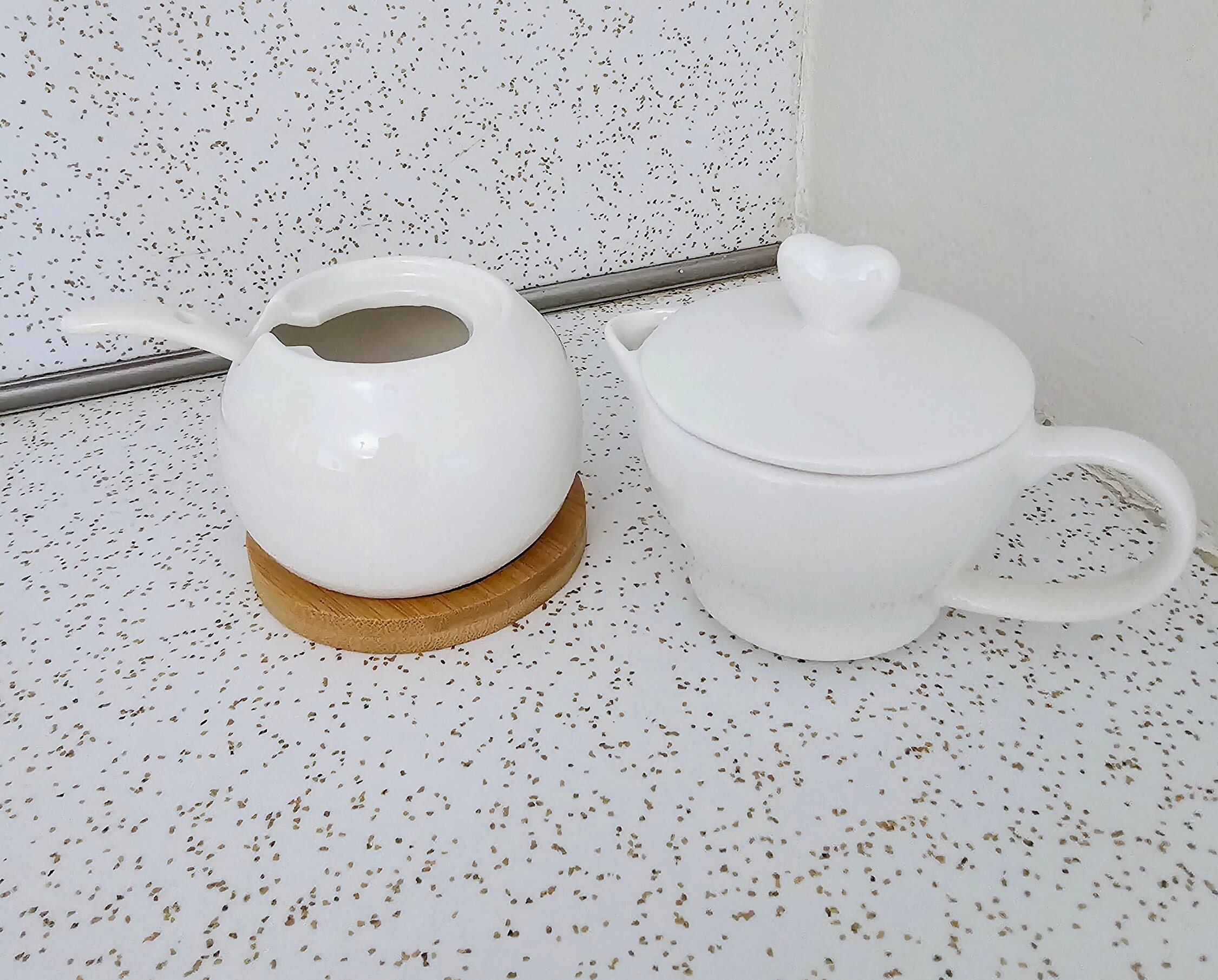 White Porcelain Creamer and Sugar Holder With Spoon, Tea Serving Set on ...