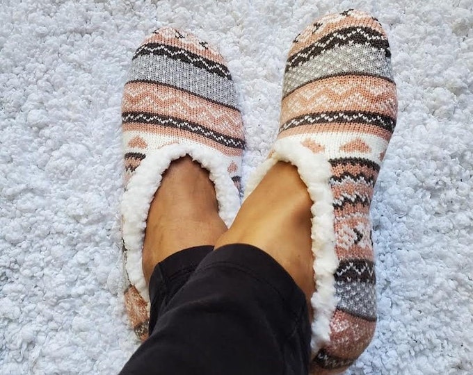 Women's Sherpa Lined Slipper Socks: Non-Skid Cozy House Booties, Comfy Slippers