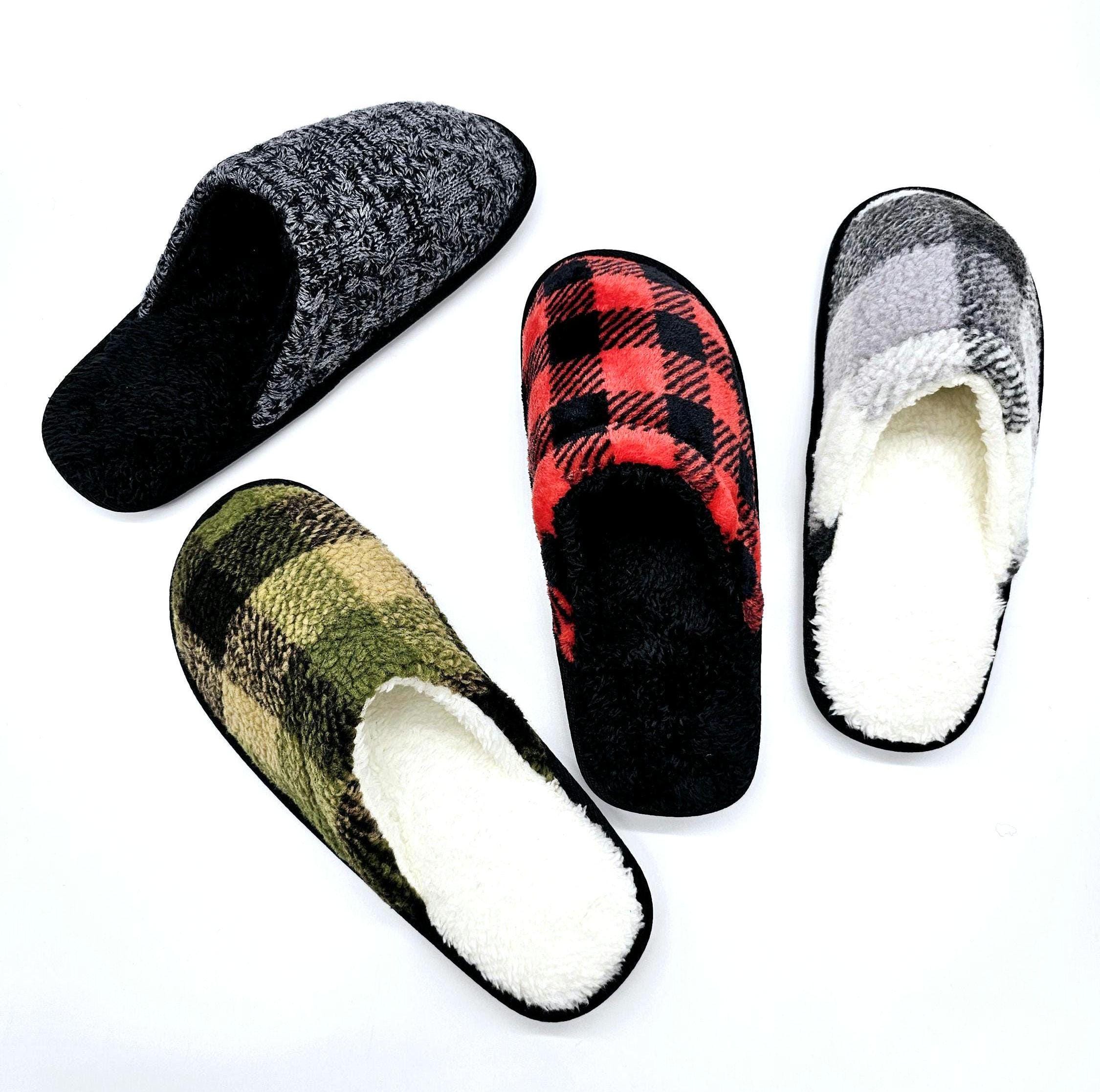 Comfy Lounge Slippers For Men, Closed-Toe Faux Fur Sherpa Lined House Slippers, Cozy Hard Sole Indoor Slippers, Gift For Men, Gift For Dad