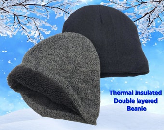 Men's Warm Pull On Beanie, Thermal Insulated Double Layer Soft Comfy Winter Hat For Man, Gift For Him