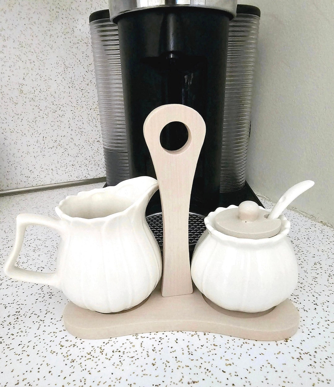 White Porcelain Sugar and Creamer Set With Bamboo Tray - Etsy