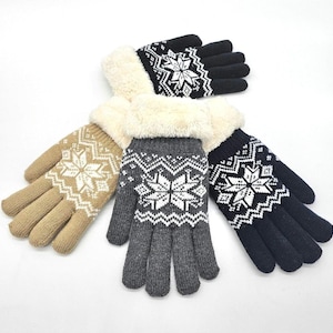 Women&#39;s Warm Faux Fur Lined Winter Gloves, Comfy Soft Insulated Thermal Knit Gloves, Snowflake Design Cute Hand Warmers, Gifts Under 20
