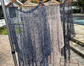 Women’s Crochet Cover Up: Boho Sequin Summer Poncho Top, Beach Cover-Up