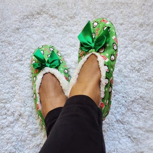Cute Festive Indoor Slippers, Holiday Slippers, Non Skid Slipper Socks For Ladies, Comfy Cozy House Shoes, Gift For Mom, Holiday XMAS Gift