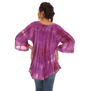 Women's Tie Dye Tunic Top with Embroidery Neckline, Boho Tunic Top With Rhinestone Accent, Plus Size Tunic Top, Spring Summer Tops For Women zdjęcie 6