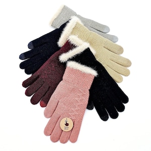 Women's Warm Knit Touch Screen Texting Gloves Assorted Colors Textured Faux Fur Cuff Comfy Stretchable Gift For Adults Gifts For Her
