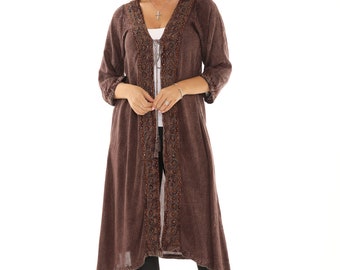 Women's Boho Kimono Duster, Sequin-Accent Embroidered Stylish Long Duster, Open Kimono Cardigan, Plus Size Kimono Cover Up, Gift For Her