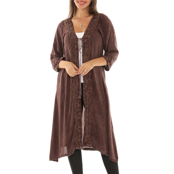 Frauen Boho Kimono Duster, Pailletten-Akzent bestickter stilvoller langer Duster, offene Kimono-Cardigan, plus Größe Kimono-Abdeckung, Geschenk für sie