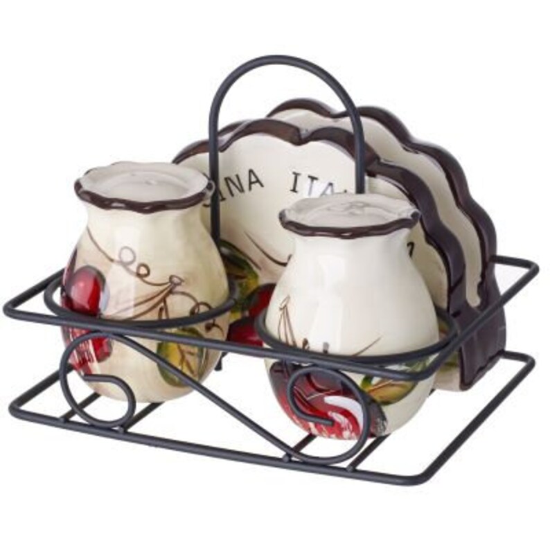 Salt and Pepper Shakers with Napkin Holder Italian Ceramic Etsy