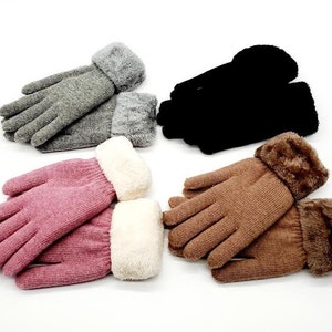 Women's Warm Knit Wool Gloves, Comfy Soft Sherpa Faux Fur Lined Winter Gloves For Ladies, Everyday Gloves, Gift For Her, Gift for Mom
