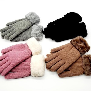 Women&#39;s Warm Knit Wool Gloves, Comfy Soft Sherpa Faux Fur Lined Winter Gloves For Ladies, Everyday Gloves, Gift For Her, Gift for Mom
