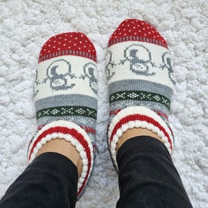 Festive Knit Slipper Socks: Faux Fur Lined Comfy Non-Skid House Slippers