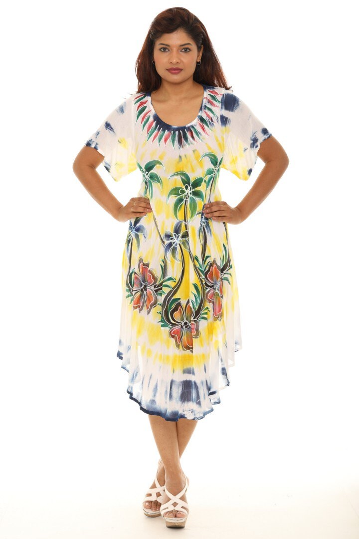 Italian Tie Dye Balloon Midi Dress – One Size, Stretchy Baggy Fit, 3/4 Sleeve, Comfort Casual