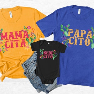 Mamacita, Papacito, Bebe, Men's T-shirt, Women's T-shirt, Infant Bodysuit, Toddler, Dad Mom Baby Son or Daughter Matching Family Shirts Set