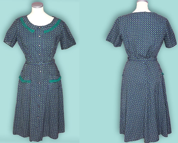 1940s Vintage Novelty Print Day Dress | 40s Dress