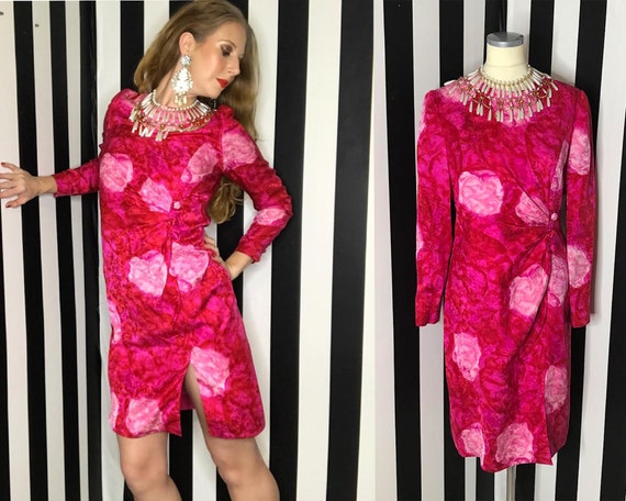 Vintage 80s Floral Silk Cocktail Dress by David Ha