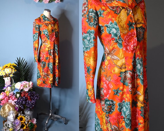 Vintage 1970s Floral Dress | 70s Dagger Collar Dre