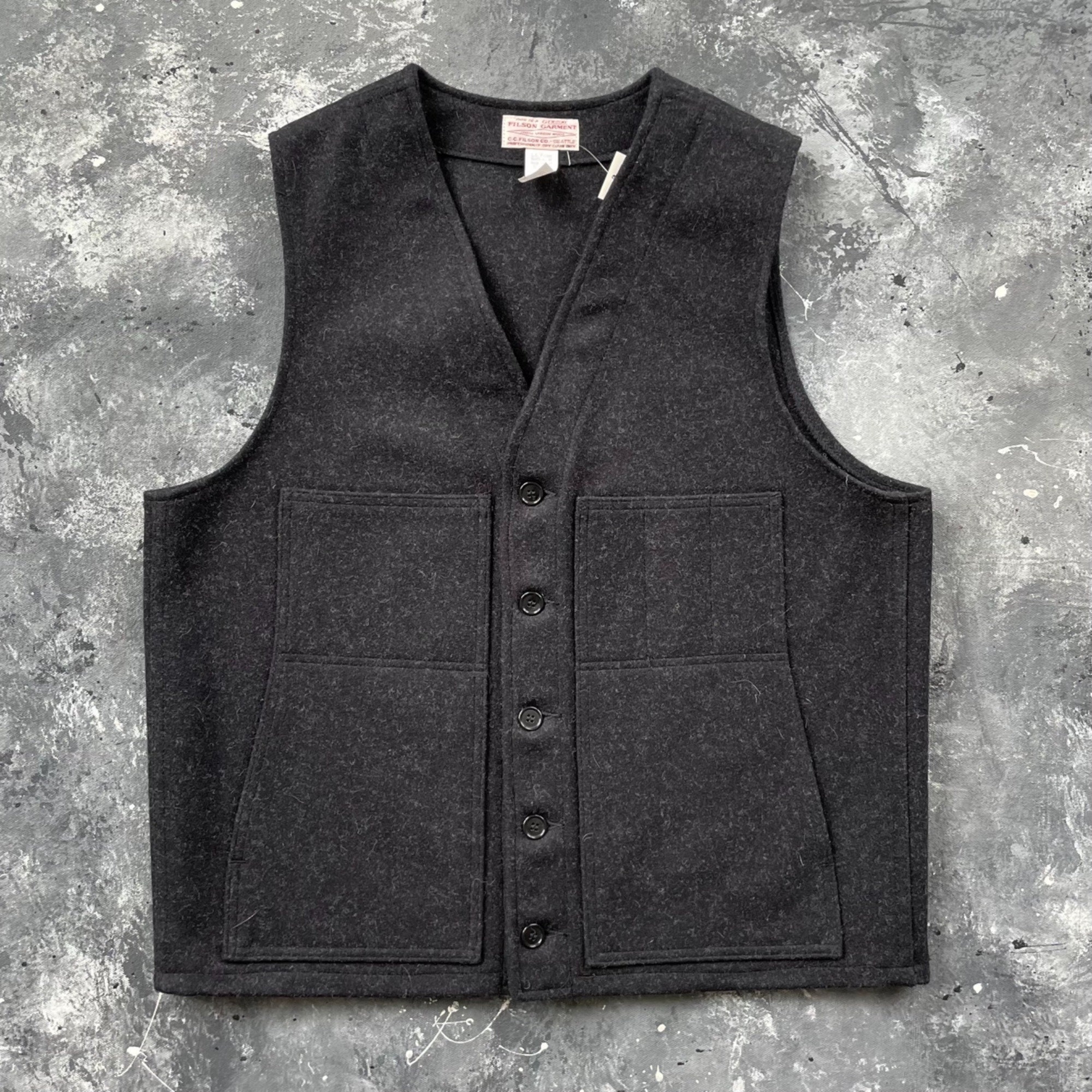 Vintage Filson Mackinaw Wool Hunting Vest Black Mens Size 2XL