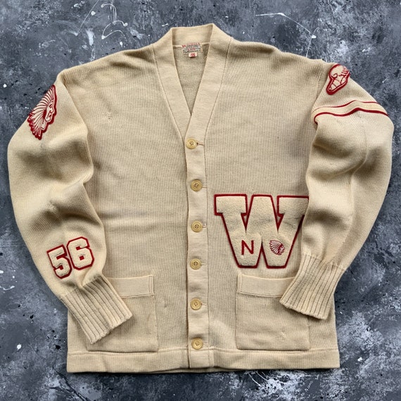 1950s Sand-Knit Varsity Letterman Cardigan Sweater
