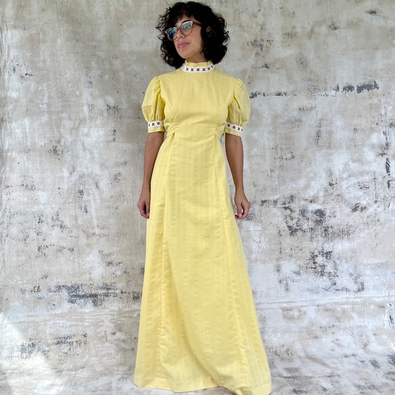 Vintage 70s Yellow Maxi Dress - image 1