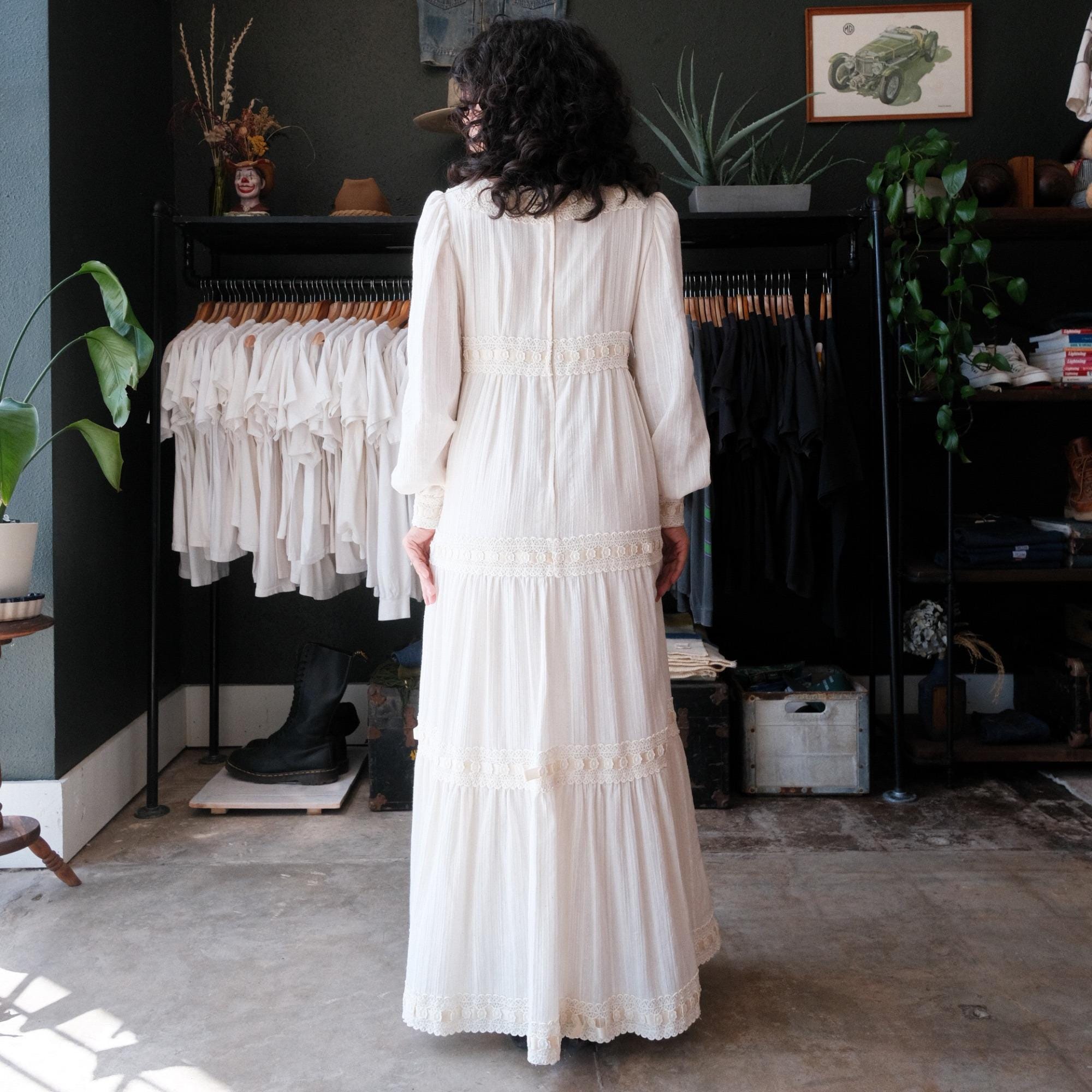 Vintage 1970s Gauze Tiered Maxi Dress - Etsy