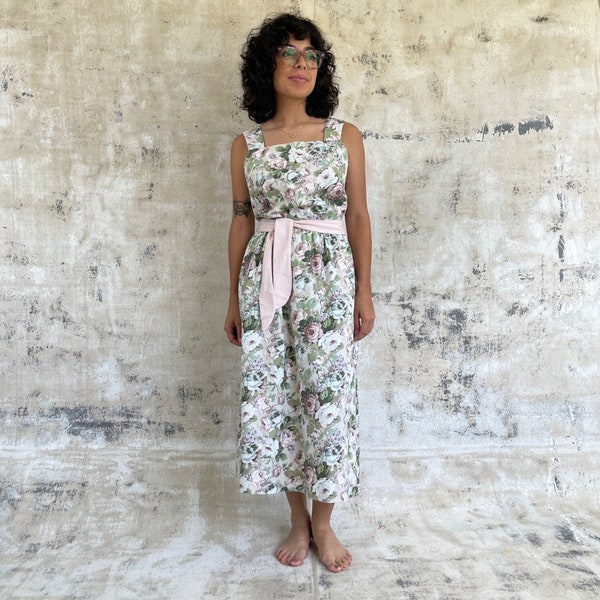 Vintage 70s Lanz Pastel Floral Tea Length Dress