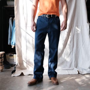 Vintage 70s Levis Wide Straight Leg Jeans Denim Size 34 Waist Dark Blue Wash