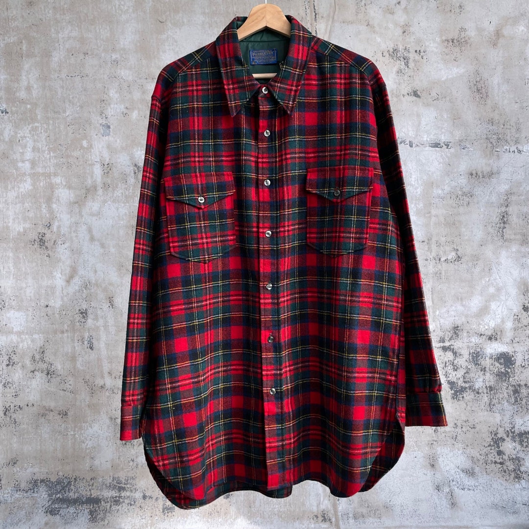 Vintage Pendleton Wool Flannel Shirt Size XL 70s Red Plaid Etsy