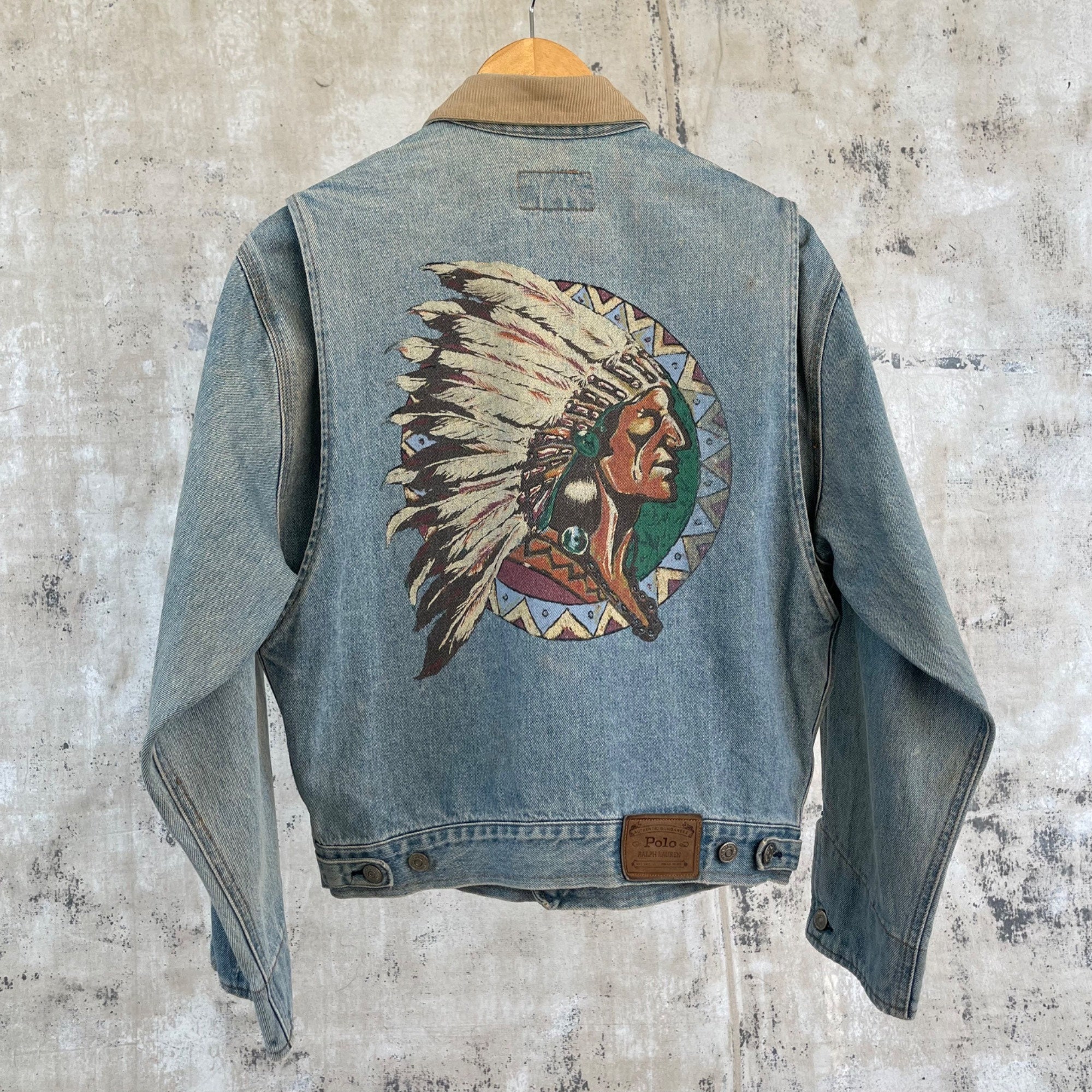 Vintage Polo Indian Chief Head Denim Jacket Size M 90s Ralph - Etsy