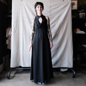 Vintage 70's Black Halter Rhinestone Maxi Dress Women's