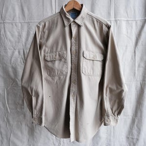 Vintage 50s Hercules Mountain Cloth Beige Long Sleeve Button-Up Work Shirt Sz M