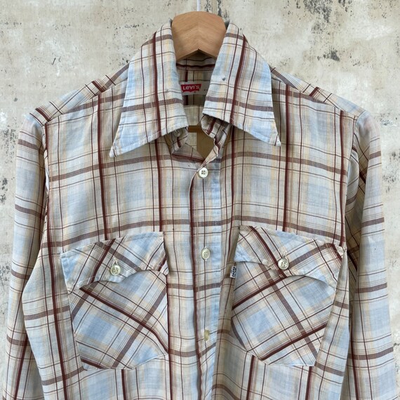 Vintage 70s Style Big E Levi’s Plaid Button Down Western Shirt L main image 0