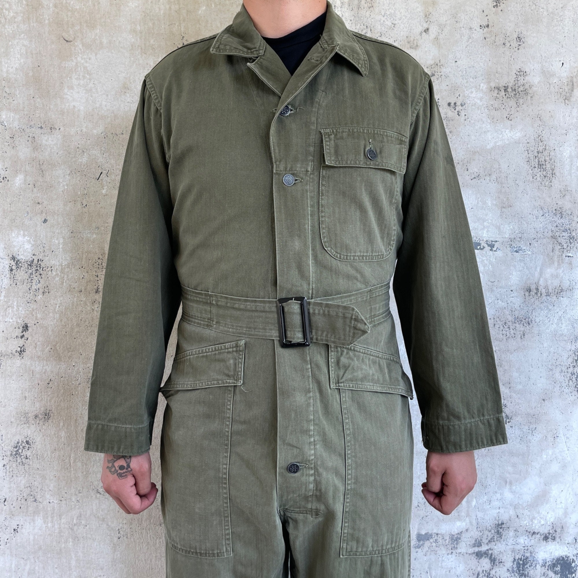 Vintage WW2 HBT Coveralls Size 36R 13 Star Belted Military