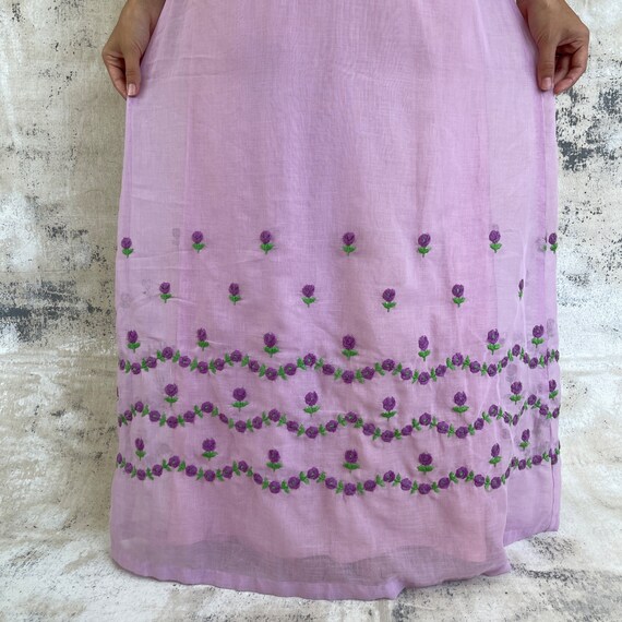 Vintage 70s Lilac Flower Embroidered Maxi Dress - image 5