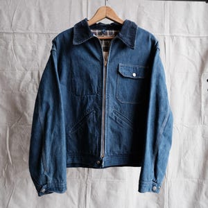 Vintage 1950s Hercules Denim Workwear Jacket Size L Corduroy Collar Plaid Lined