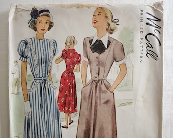 McCall 7253, Vintage 1948 Sewing Pattern - Lovely Fitted Summer Dress w/ Button Front, Short Sleeves - Junior Misses' Size 13*, Bust 31"