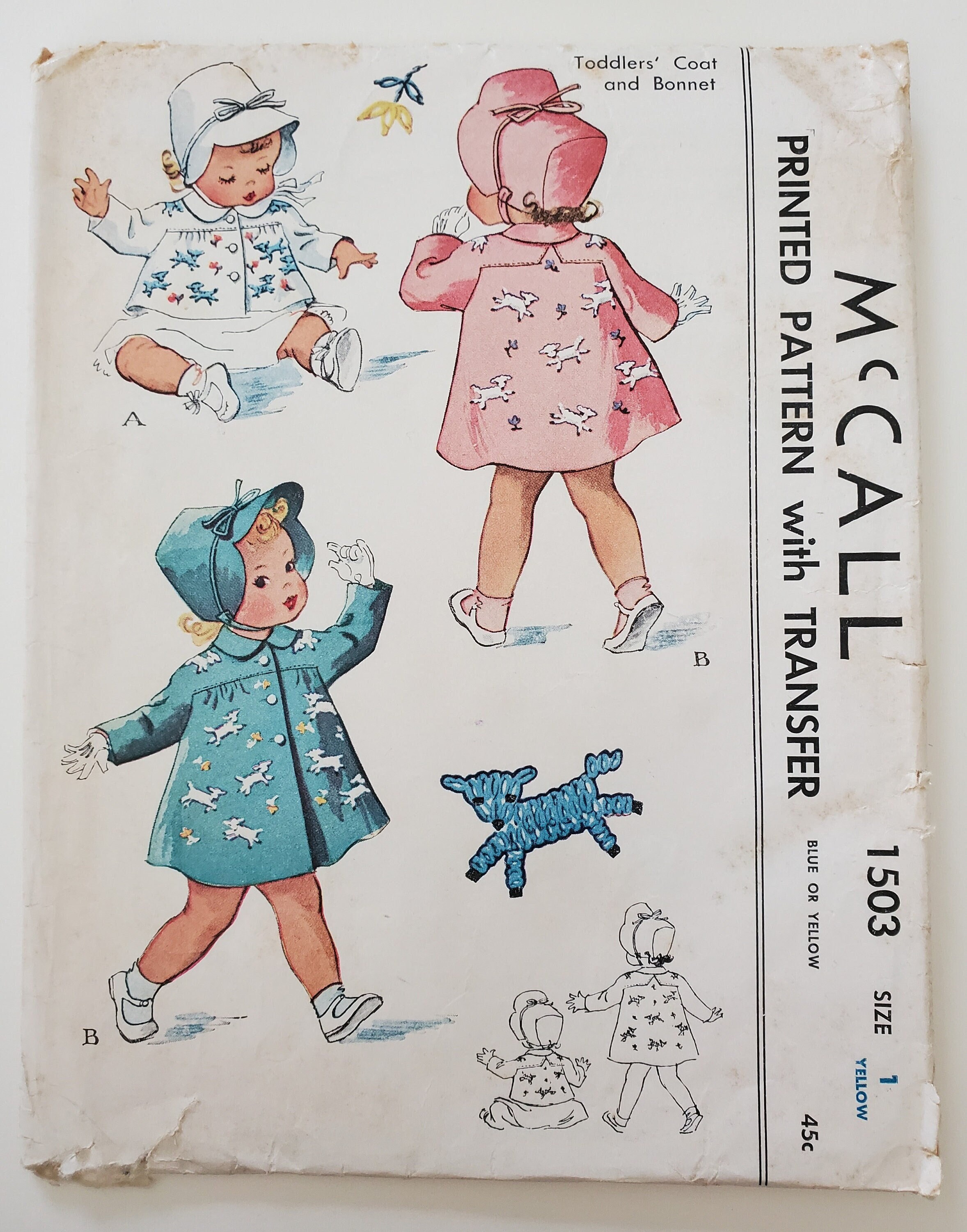 Vintage 1940s Girl's Coat & Bonnet Pattern ~ size 1yr 