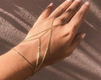 Gold Hand Chain Bracelet, Ring Bracelet