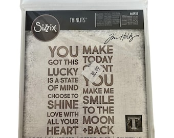 Troqueles Tim Holtz Sizzix Thinlits Bold Text Lucky 7 con mensajes inspiradores