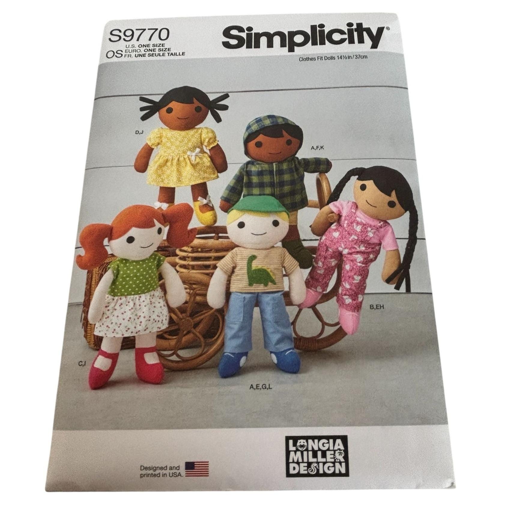 Simplicity Sewing Pattern S9770 Cloth Dolls and Clothes Clothing 14.5" Toy Uncut