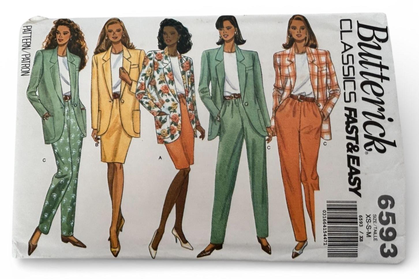 Butterick Sewing Pattern 6593 Jacket Skirt Pants Easy Suit 90s Vintage ...
