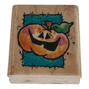 Penny zwarte rubberen stempel Jack O Lantern Halloween-pompoen kleine brede glimlach kunst