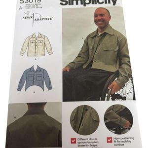 Simplicity Sewing Pattern S3019 Sewn Adaptive Jacket Shacket Comfort Snaps XS-XL