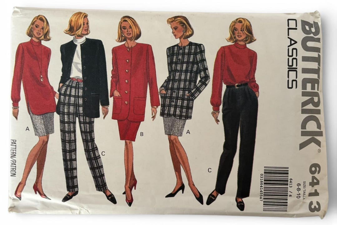 Butterick Classics Sewing Pattern 6413 90s Power Suit Jacket Skirt 6-10 ...